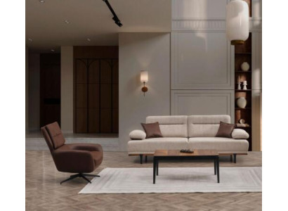Bankstel Stoffenbank Driepersoons Fauteuil Bank Beige 2-delige Bankstel.