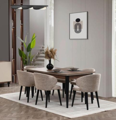 Eetgroep Hout Eethoek Eetkamer Eettafel Stoelen Set 7-delig Bruin Tafel