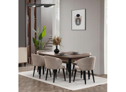 Eetgroep Hout Eethoek Eetkamer Eettafel Stoelen Set 7-delig Bruin Tafel