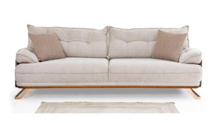Driepersoonsbank 3-zits bank Gestoffeerde bank Stoffen bank Beige Moderne