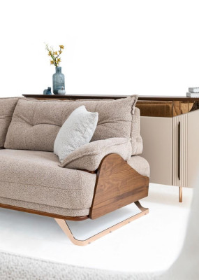 Driepersoonsbank 3-zits bank Gestoffeerde bank Stoffen bank Beige Moderne