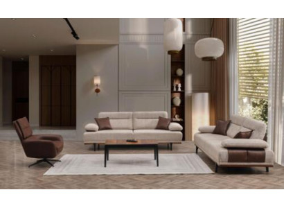 Complete stoffen bankstel Driezitsbank fauteuil bank Beige 3-delige gestoffeerde bankstelset