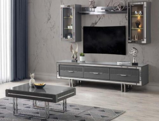 Wandmeubel tv-standaard kast salontafel RTV lowboard grijs set 3-delig.