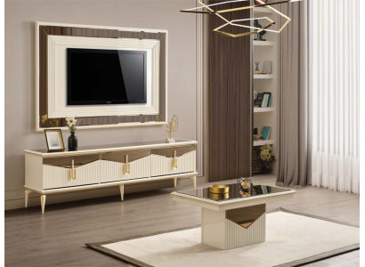 Luxe woonkamer wandmeubel TV-standaard wandpaneel RTV laagbord goud