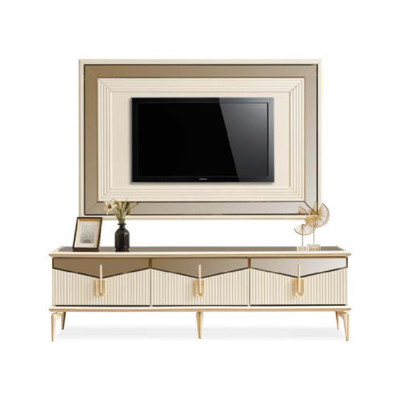 Luxe woonkamer wandmeubel TV-standaard wandpaneel RTV laagbord goud