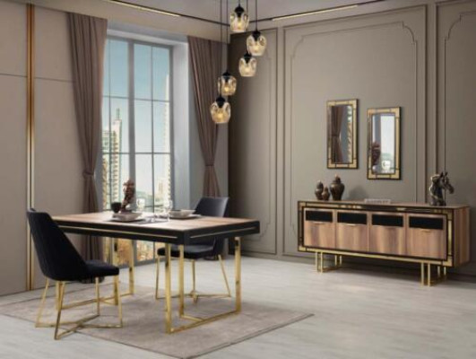 Eetkamermeubels Eettafel Bruin 2-delig Dressoir Eetkamertafel Hout Tafel