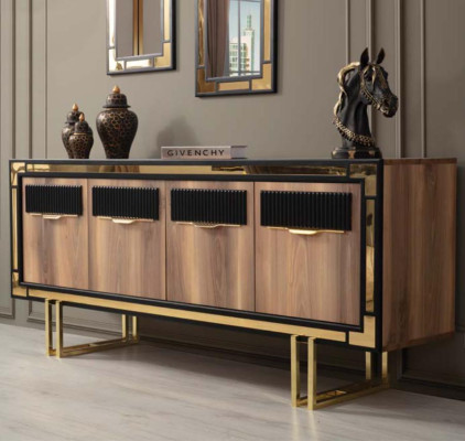 Eetkamermeubels Eettafel Bruin 2-delig Dressoir Eetkamertafel Hout Tafel