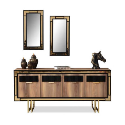 Eetkamermeubels Eettafel Bruin 2-delig Dressoir Eetkamertafel Hout Tafel