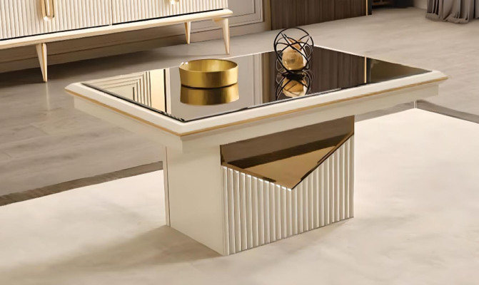 Luxe salontafel koffietafel bijzettafel houten beige tafel