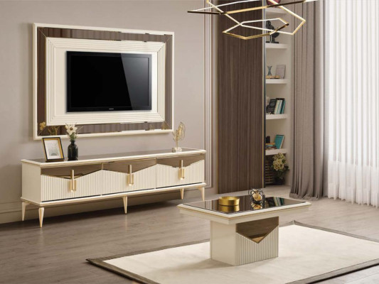 Luxe salontafel koffietafel bijzettafel houten beige tafel