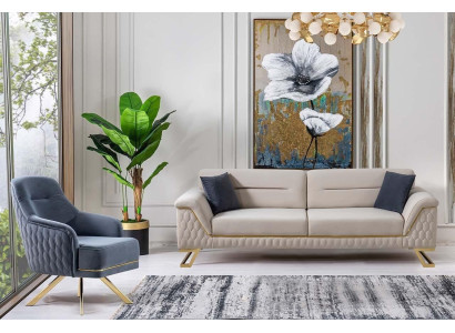 Woonkamer 3-zits design fauteuil Luxe gestoffeerd textiel suite