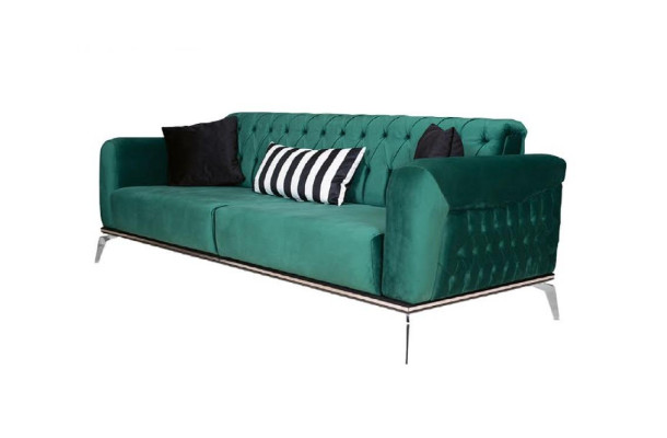 Modern woonkamerset 2 zachte Chesterfield banken + moderne zwarte fauteuil