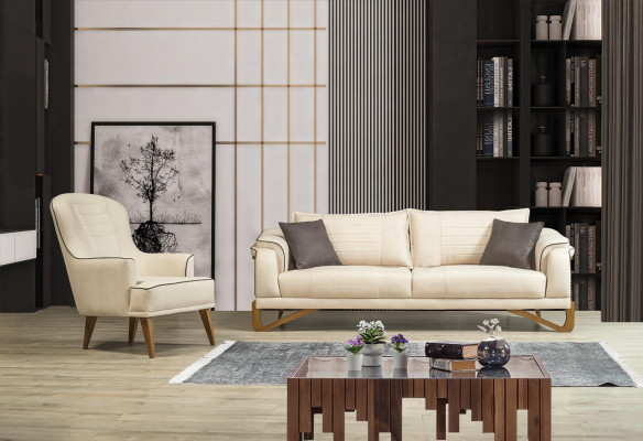 Sofaset Beige met houten frame 3+1 zits bankstellen meubels
