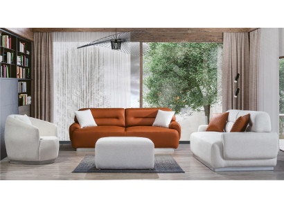 Gezellige bankstel woonkamer bank zitkussens set 3+3+1 voetenbankje 4-delig