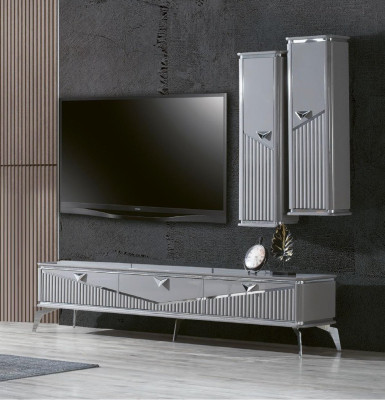 rtv Sideboard tv Ständer Fernseher Wand Wohnwand Lowboard Grau Hochglanz  rtv Sideboard tv stand televisie muur woonkamer lowboard grijs hoogglans