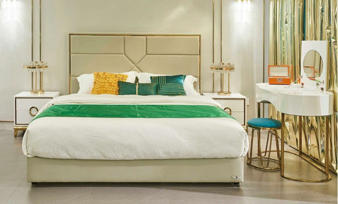 Bed 2x Nightstand 3pcs. Bedroom Set Design Luxury Bedroom Complete