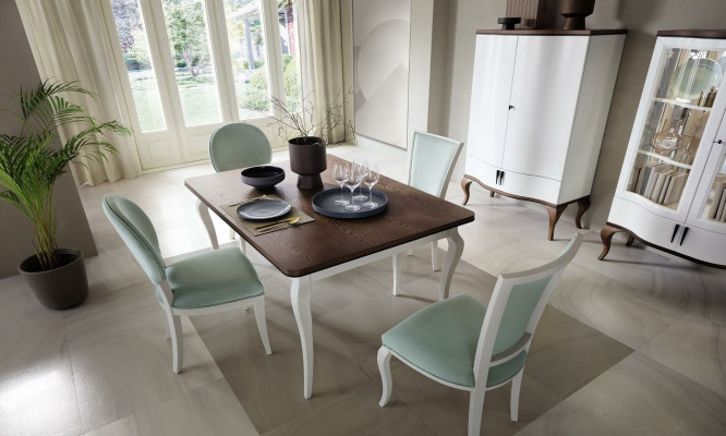 Klassieke eettafelset houten eettafel eetkamer 4x stoel stoelen set