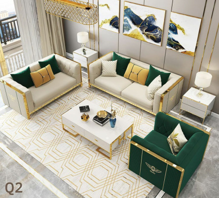 Sofaset van 3+2+1 zitsbanken, designbanken met gestoffeerde banken van leer relaxmoderne.