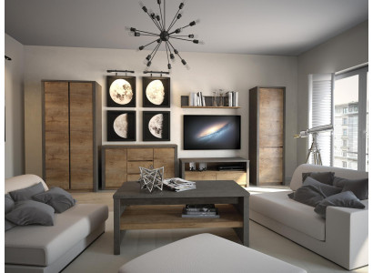 Woonwand woonkamerset vitrine tv-laagbord wandplank salontafel 6-delige set nieuw