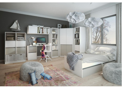 Kinderkamer jeugdkamer set Bed kast Garderobe Bureau Nieuw 7-delig