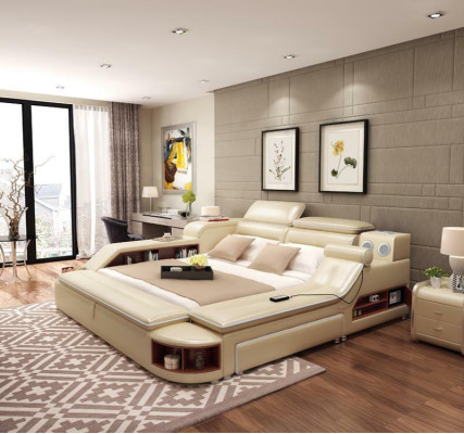 Leder bed Bedden Bekleding Dubbel Multifunctioneel 180x200 Leder bedframe