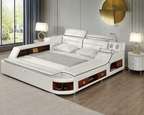 Luxe bed met leren bedden 180x200 multifunctioneel slaapkamerbed.