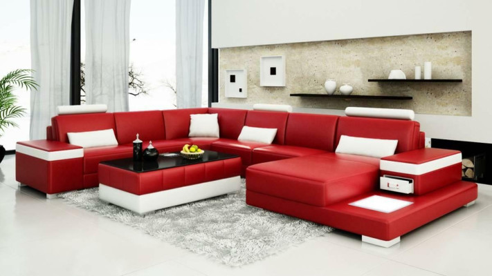 Leren bank Ontwerper bank U-vormige woonlandschap bank bekleding decor hoekbank
