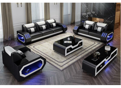 Woonlandschap L-vorm hoekbank + salontafel + dressoir ontwerp