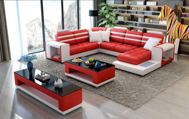 Hoekbank Bekleed Hoekbank U-vorm Salontafel Dressoir Leren bank Woonlandschap