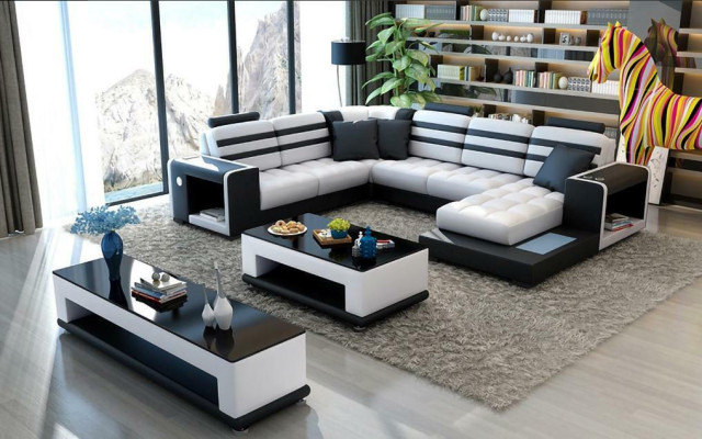 Hoekbank Bekleed Hoekbank U-vorm Salontafel Dressoir Leren bank Woonlandschap