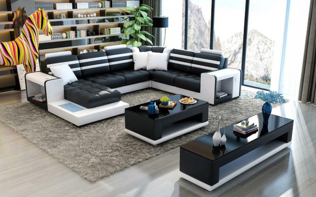 Hoekbank Bekleed Hoekbank U-vorm Salontafel Dressoir Leren bank Woonlandschap