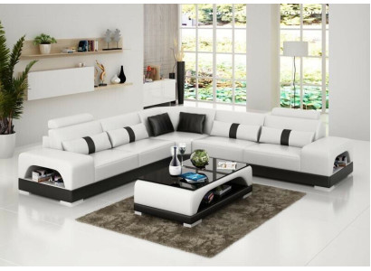 Bank hoekbank lederen woonlandschap set design decoratie modern bankstel L-vorm