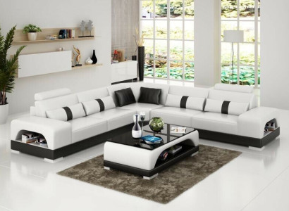 Bank hoekbank lederen woonlandschap set design decoratie modern bankstel L-vorm