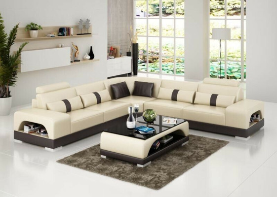 Bank hoekbank lederen woonlandschap set design decoratie modern bankstel L-vorm