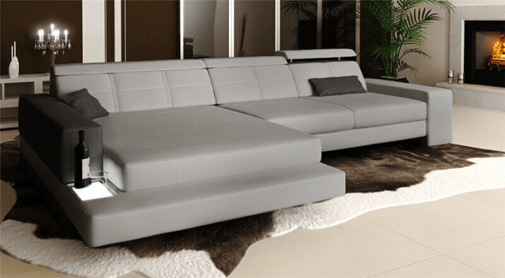 Garnituur Designer Bank Bank Hoekbank met voetenbank Woonlandschap Bekleding