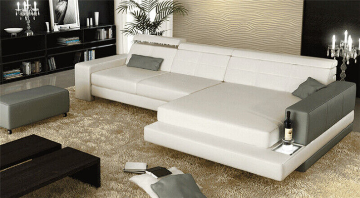 Garnituur Designer Bank Bank Hoekbank met voetenbank Woonlandschap Bekleding