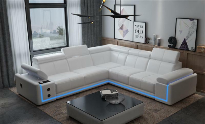 Verlichte leren hoekbank L-vorm met geluid en LED-luidsprekers Modern.