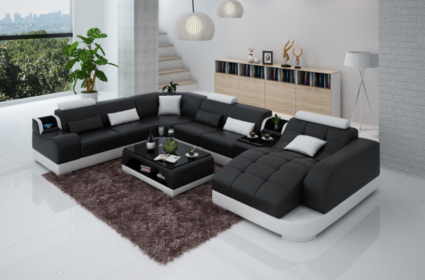 Leren bank ontwerpersbank U-vormige woonlandschap bank bekleding hoekbank  Leren ontwerpersbank U-vormige woonkamerbank beklede hoekbank