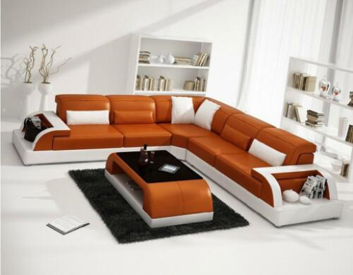 Hoekbank L-vorm + salontafel bank bank ontwerp Grijs Bekleding Leer