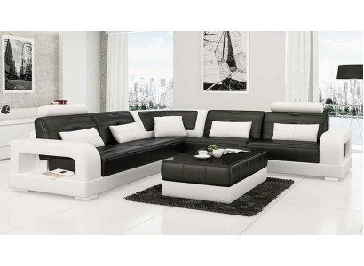 Leren hoekbank + salontafel set gestoffeerde L-vormige bank ontwerp.