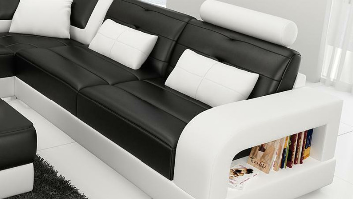 Leren hoekbank + salontafel set gestoffeerde L-vormige bank ontwerp.