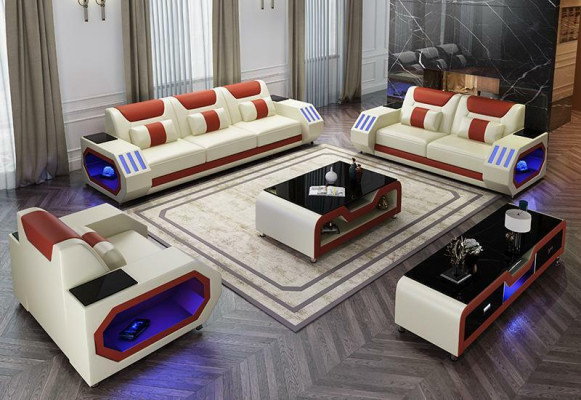 Leren bank Bank Bankstel 3+2 Set Design Moderne Bank Zitplaatsen Nieuw