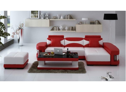 Leren hoekbank met hocker set bekleding L-vorm bank bankontwerp