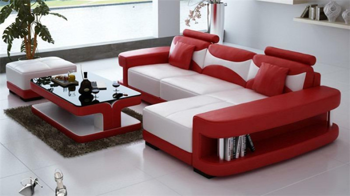 Leren hoekbank met hocker set bekleding L-vorm bank bankontwerp