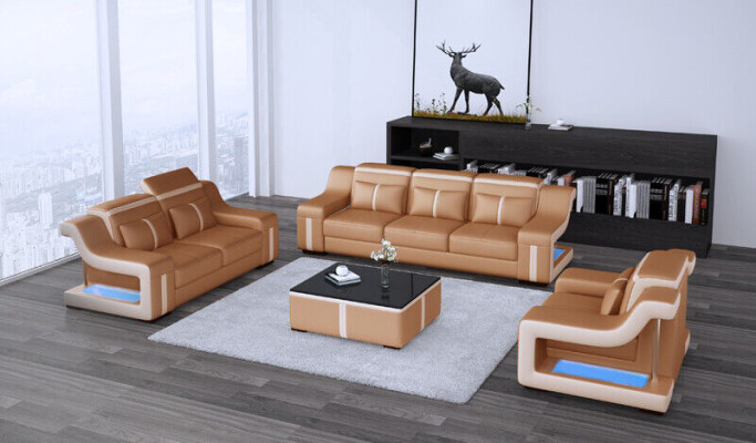 Sofa set bank stof Bank 322 Compleet set sets Ontwerp leer 3-delig.