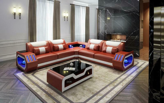 LED Verlichte hoekbank woonkamer leren bank zetel bekleding woonlandschap sofa