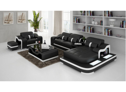 Woonlandschap hoekbank L-vorm fauteuil set garnituur decoratie modern bankstel leer