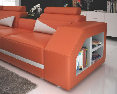 Leren bank woonlandschap hoekbank L-vorm met fauteuil set stel modern