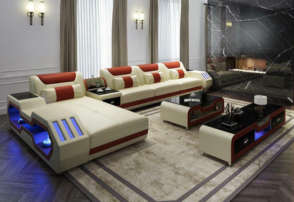 Leder Design Bankstel Bank Bekleding Hoekbank Set Woonlandschap Hoekbank