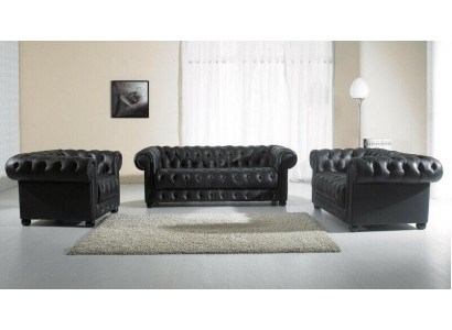 Chesterfield bankstellen sofa's lederen 3+2 zits bankstellen set met fauteuils